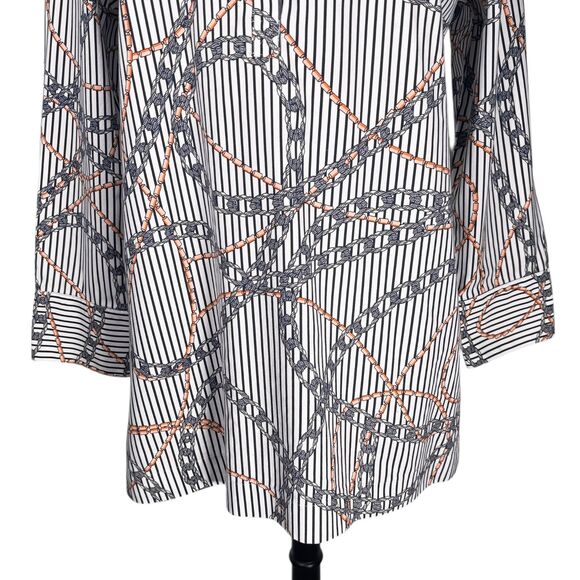 Chicos Womens Shirt 3 XL Navy White Chain Rope Stripe Tunic Stretch Button Top - Picture 6 of 10